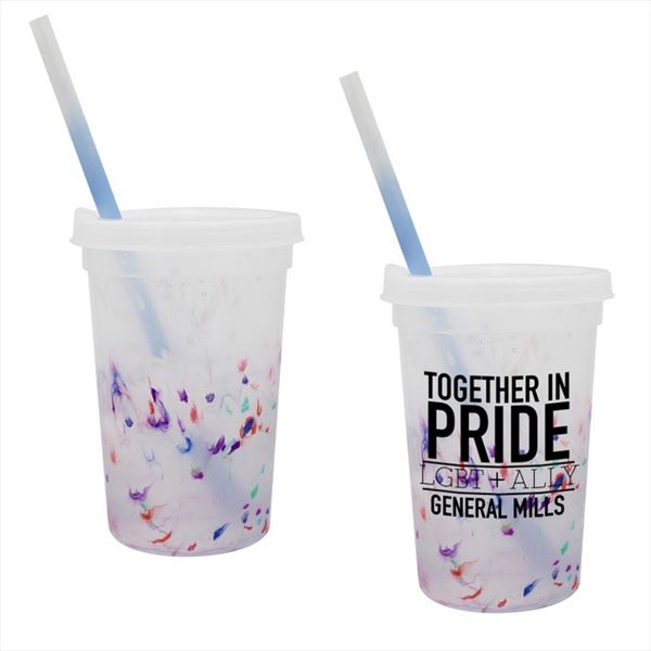 DA70822 22 oz. Rainbow Confetti Mood Cup with Straw Lid Set and Custom Imprint